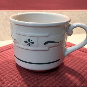 Longaberger coffee mug, Woven Heritage green design. (Never used)